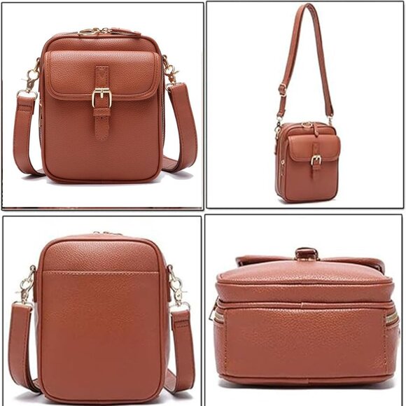 Brown leather crossbody bag for women with large capacity, anti-theft zip, adjus - Picture 4 of 9